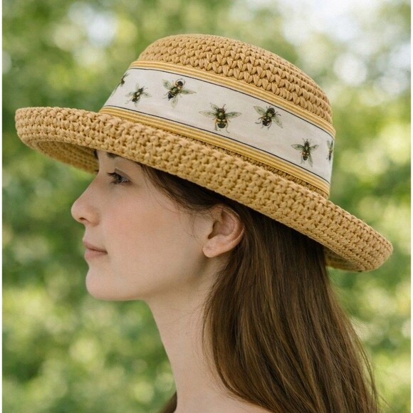 Mary Lake Thompson Straw Sun Hat Bee Ribbon Band Wide Brim Garden Cottage main image 11